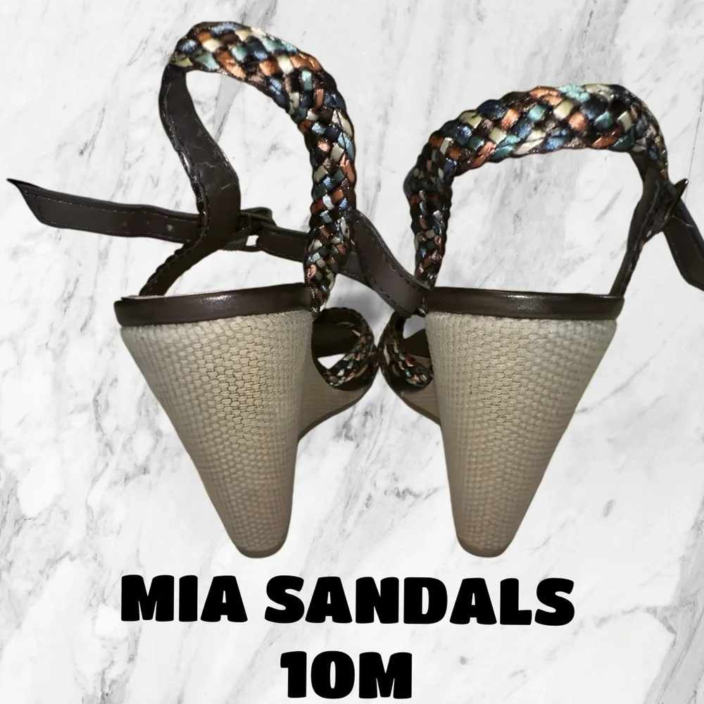 NWOT MIA Braided Strap Wedge Sandals Brown Multi | Size 10M | 4” Heel - Picture 4 of 10